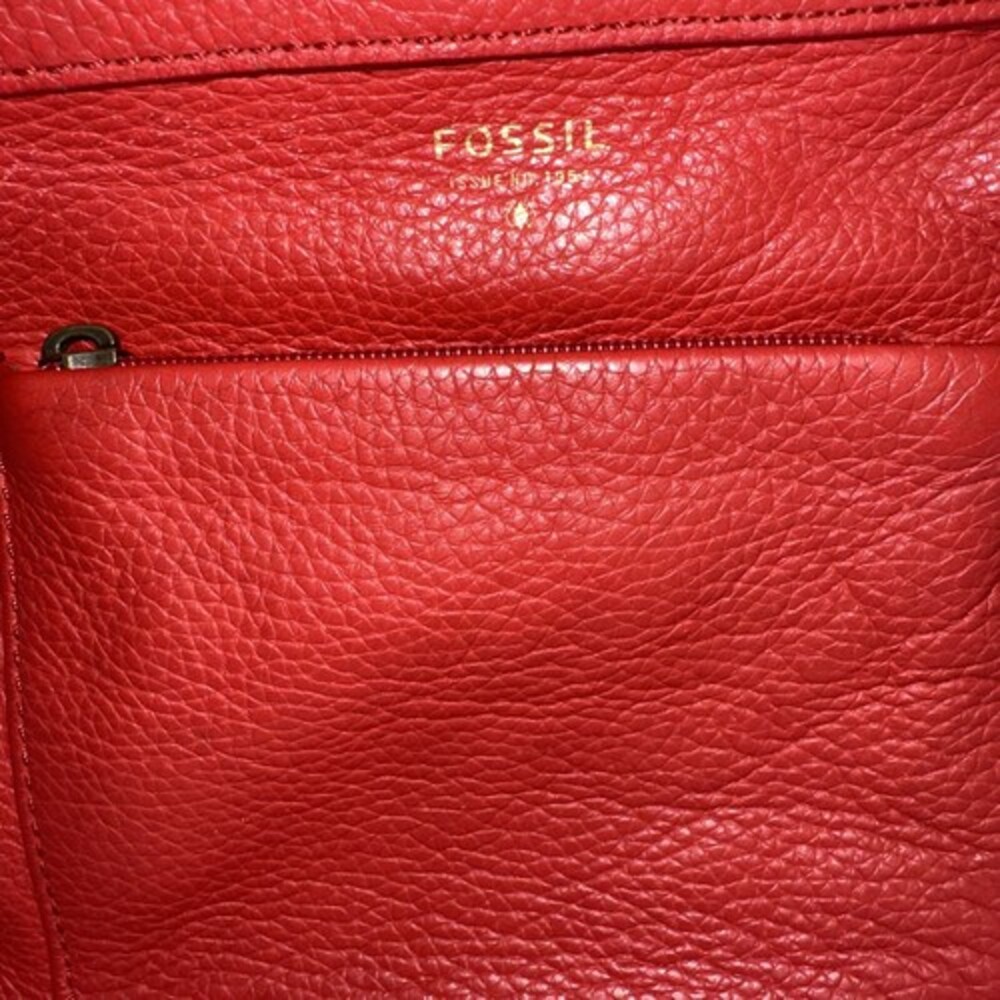 Fossil Morgan Red Pebble Leather Traveler Messenger Crossbody Shoulder Bag - Picture 2 of 9